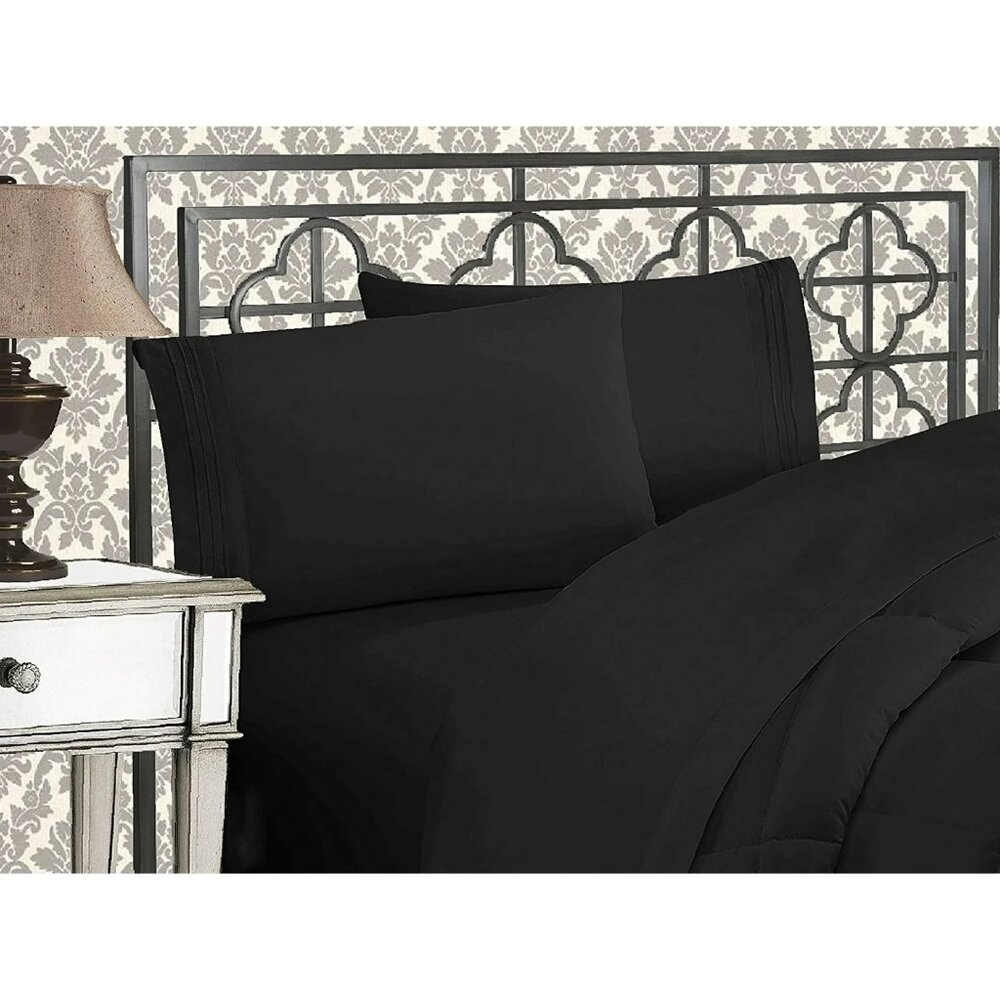 Celine Linen 4-Pc Queen Microfiber Sheet Set Black Soft Durable MSRP $69